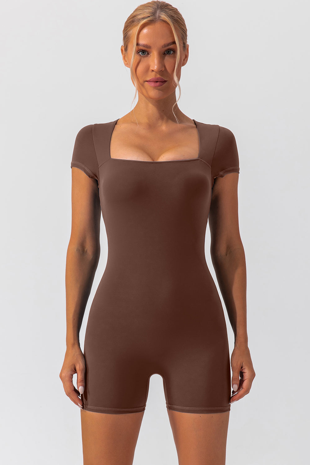 Square Neck Cap Sleeve Active Romper, 5 Colors