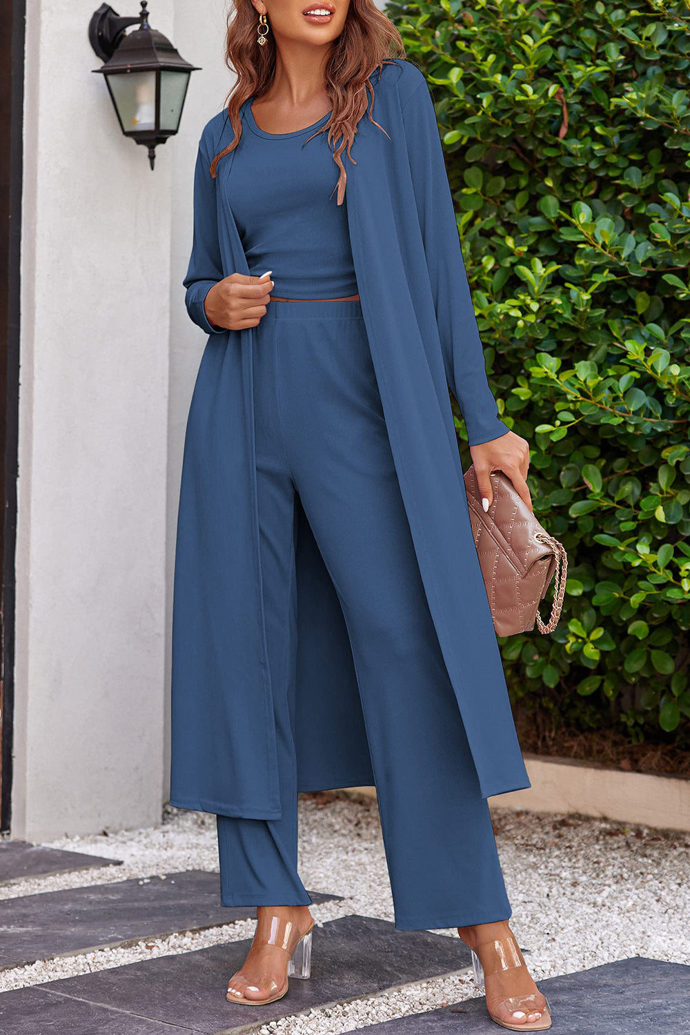 Drawstring Tank, Long Sleeve Cover Up and Pants Set, 9 Colors