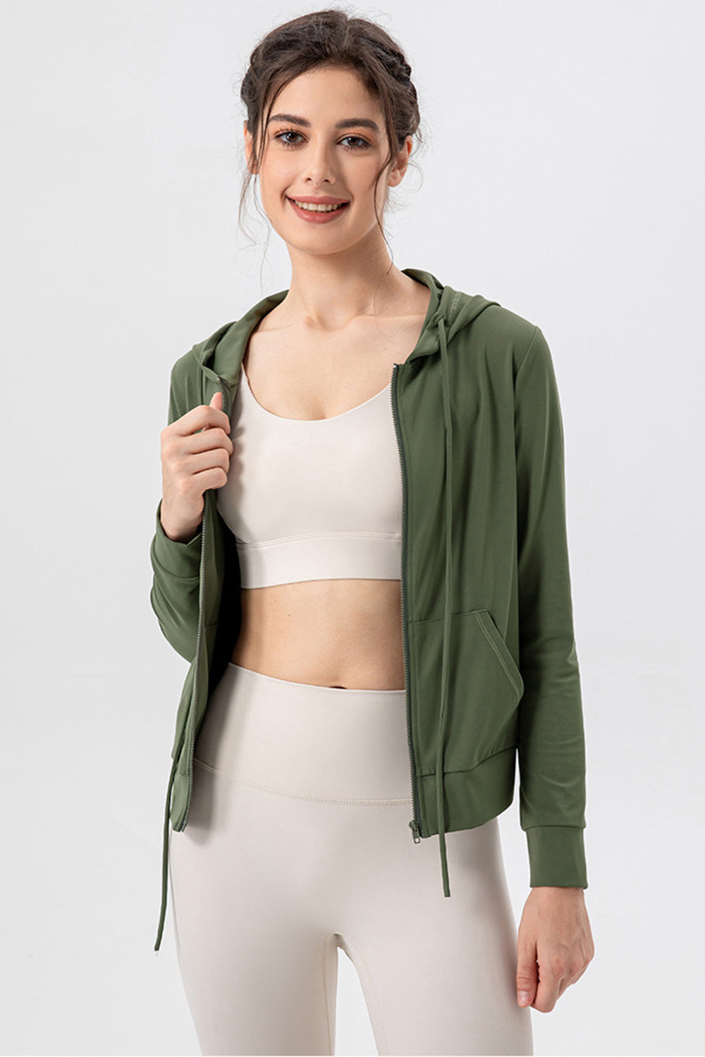 Drawstring Zip Up Hooded Active Outerwear, 4 Colors