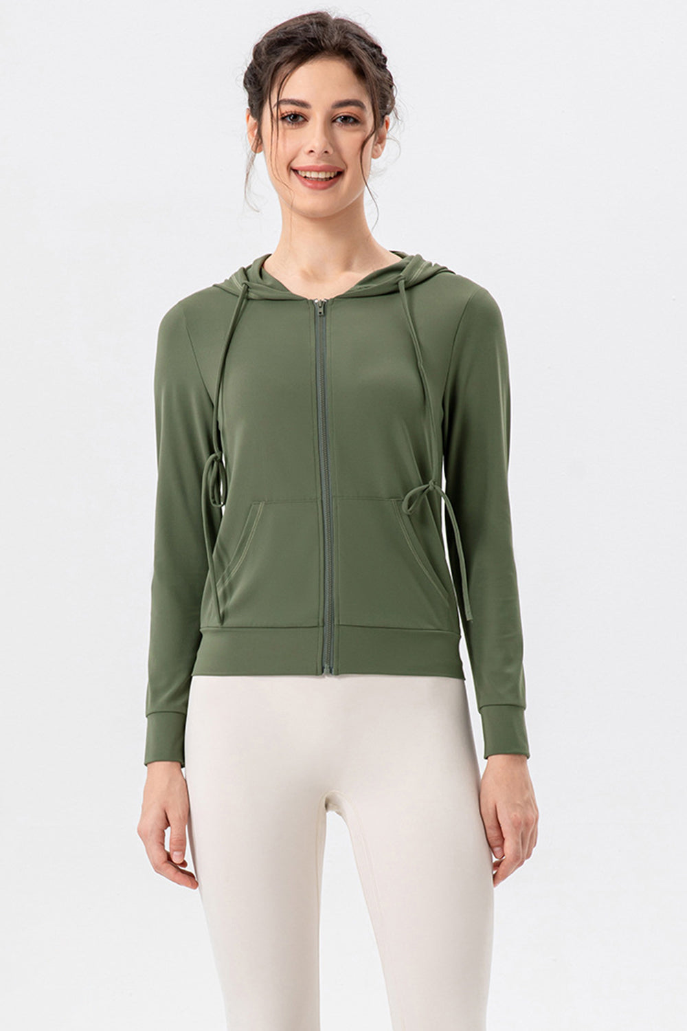 Drawstring Zip Up Hooded Active Outerwear, 4 Colors