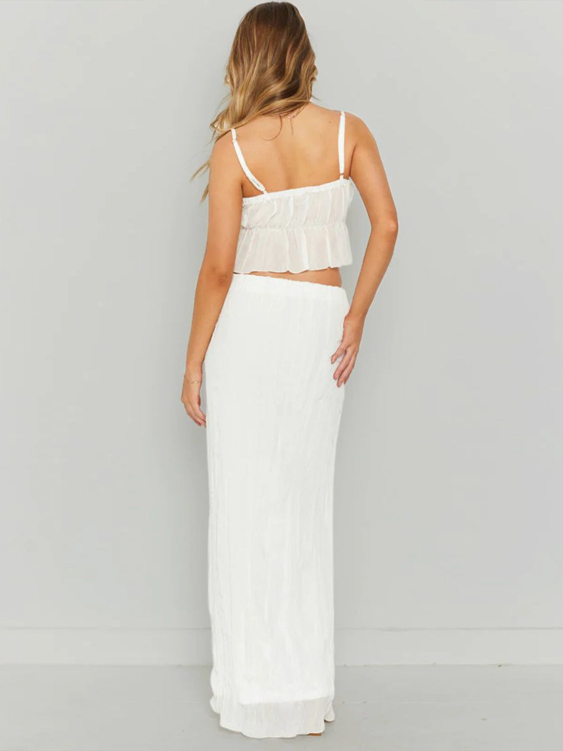 Square Neck Sleeveless Top and Ruched Skirt Set, 6 Colors
