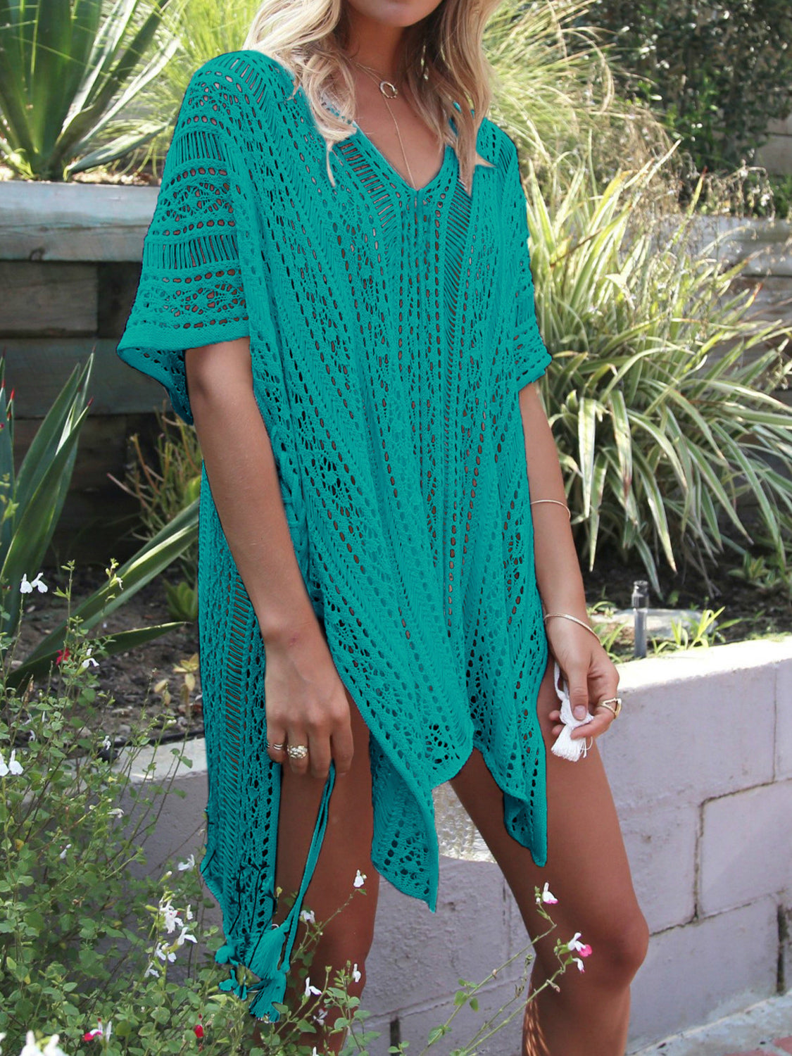 Angel Wings Cutout V-Neck Cover-Up with Tassel, 12 Colors