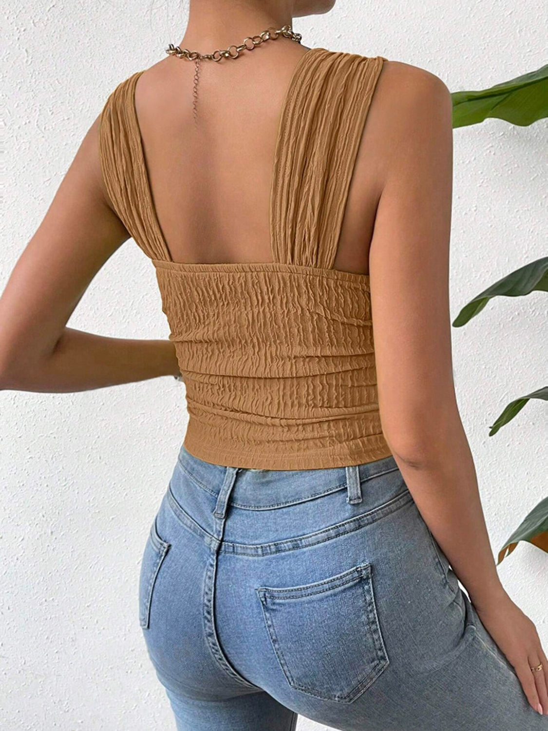 Textured Square Neck Wide Strap Tank , 10 Colors