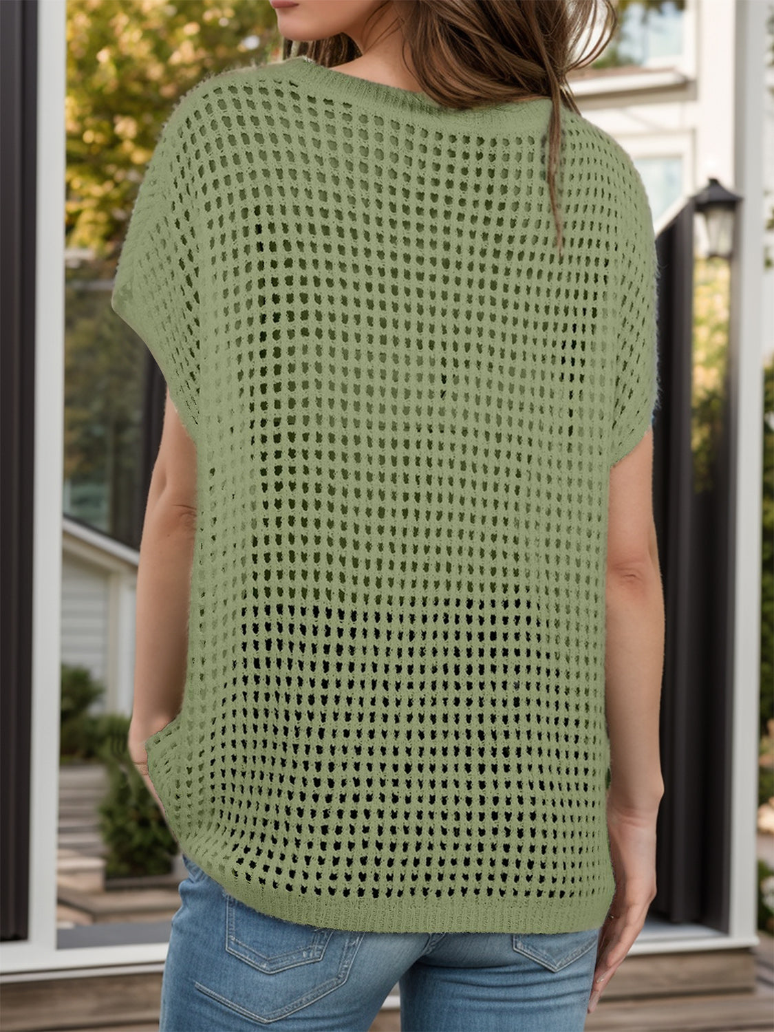 Openwork Round Neck Short Sleeve Cover-Up, 2 Colors