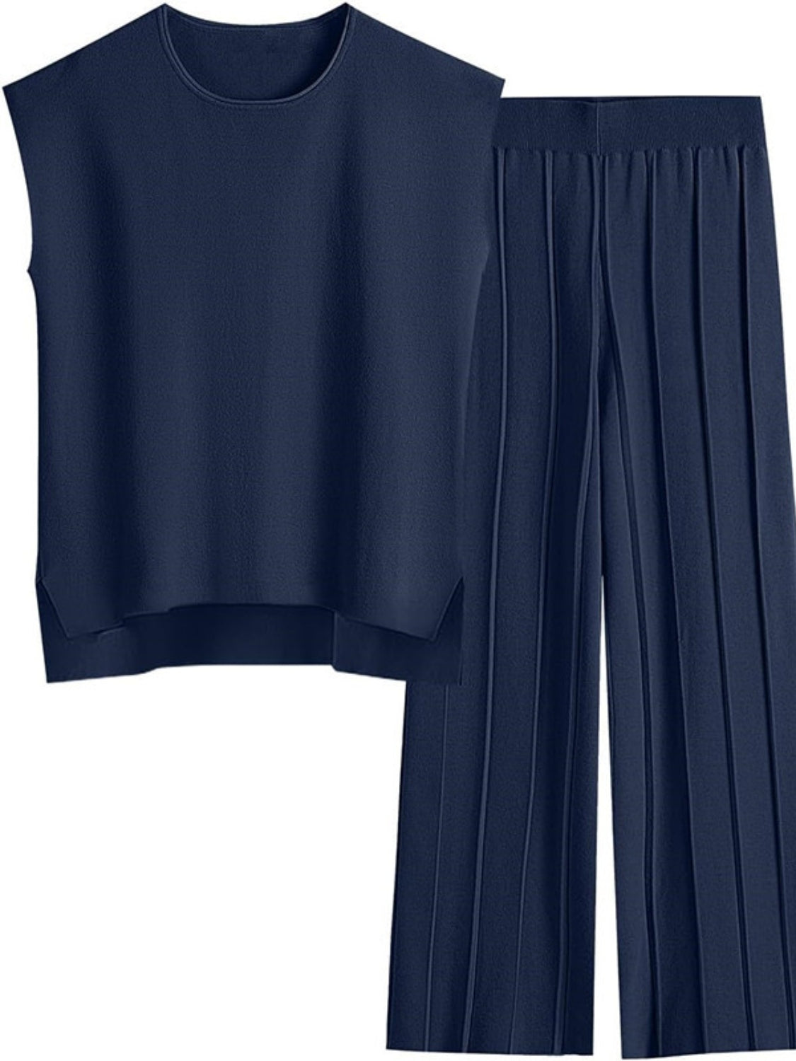Round Neck Cap Sleeve Top and Pants Knit Set, 8 Colors