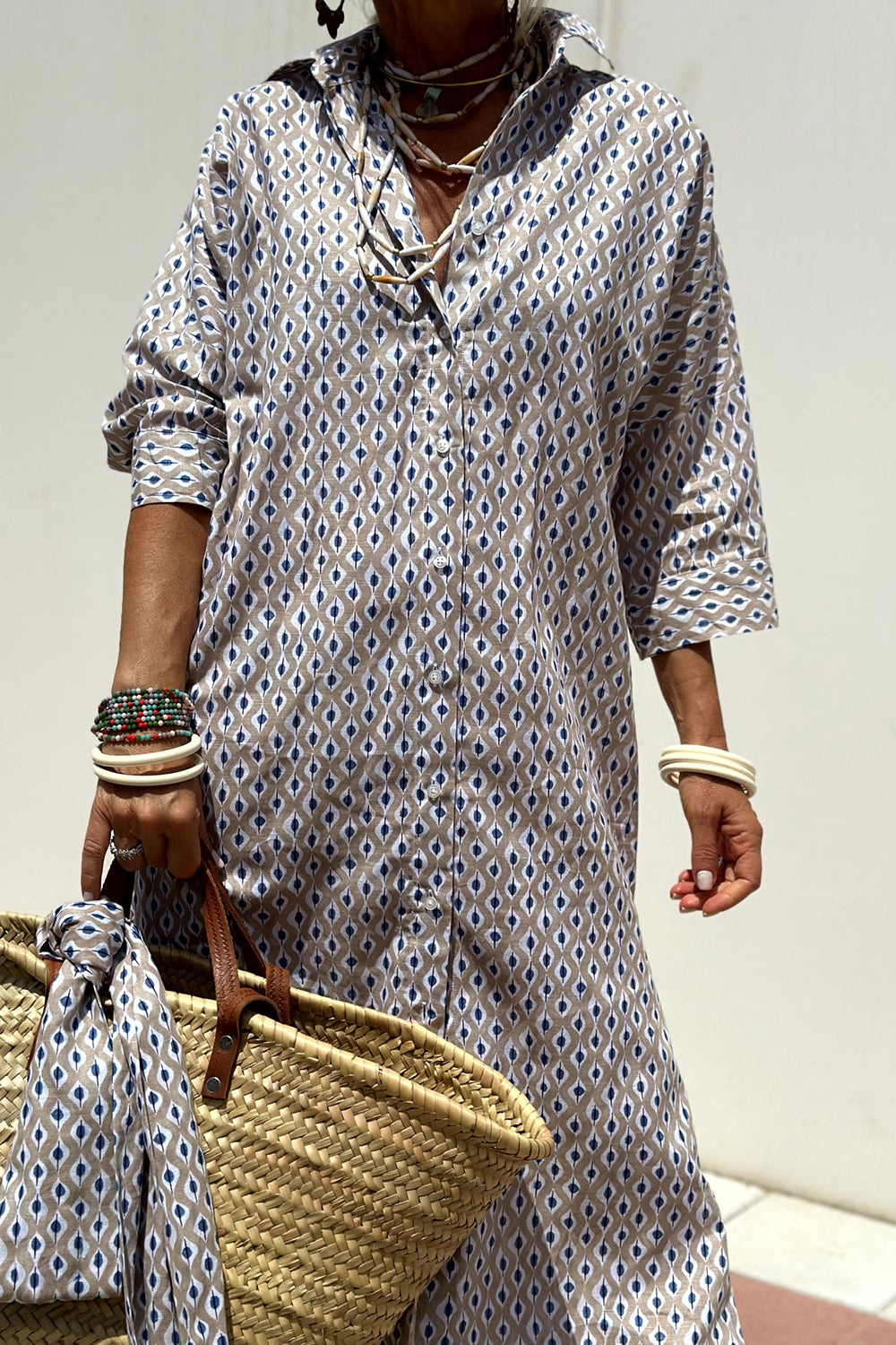 Tied Button Up Three-Quarter Sleeve Dress, 5 Colors