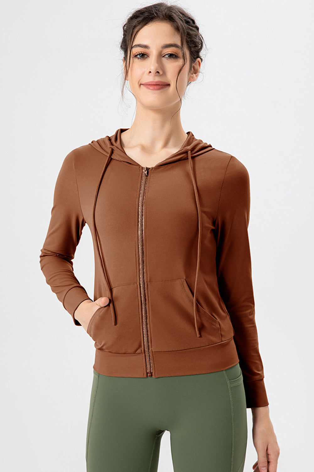 Drawstring Zip Up Hooded Active Outerwear, 4 Colors