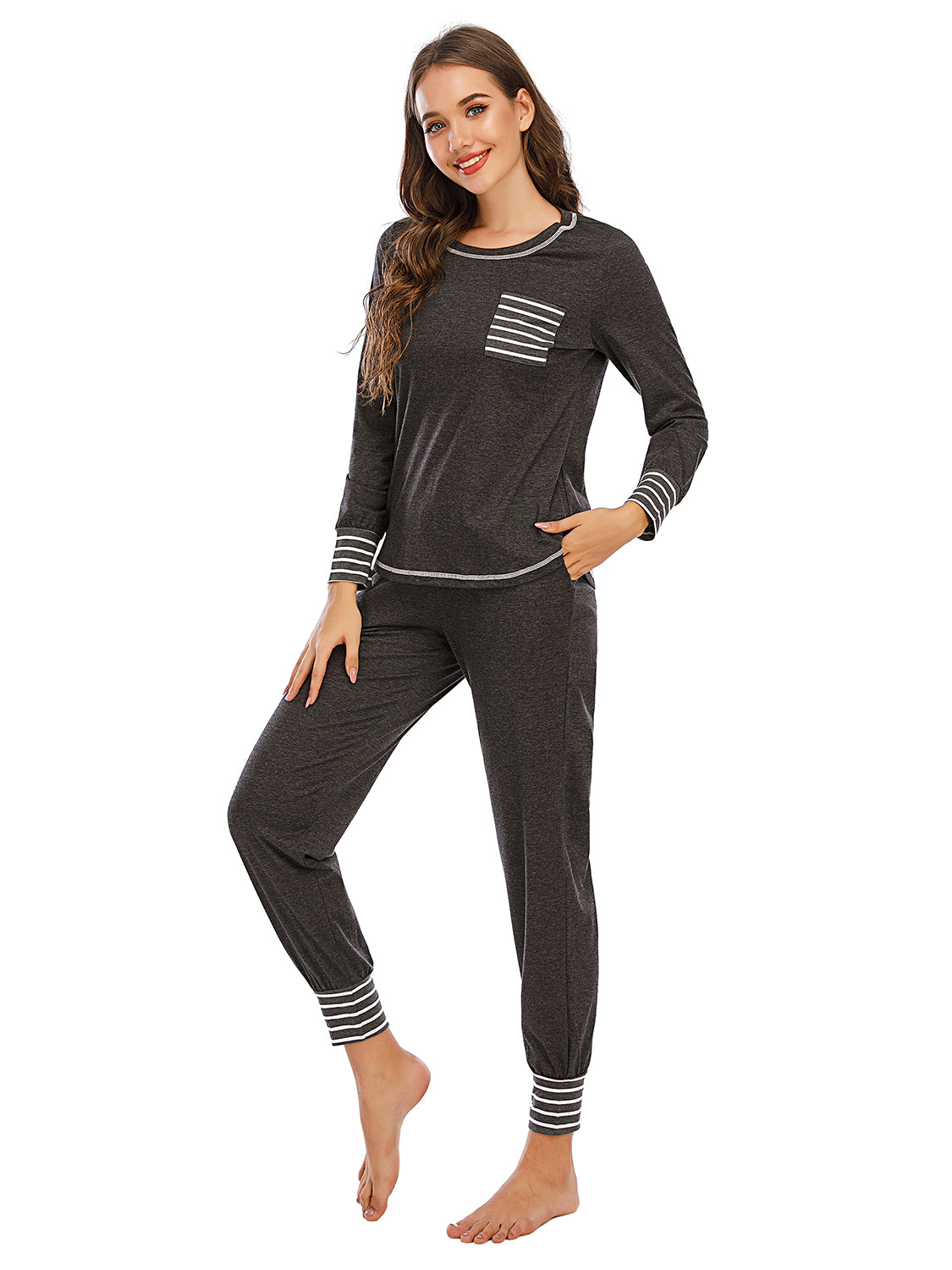 Round Neck Top and Pants Lounge Set, 3 Colors