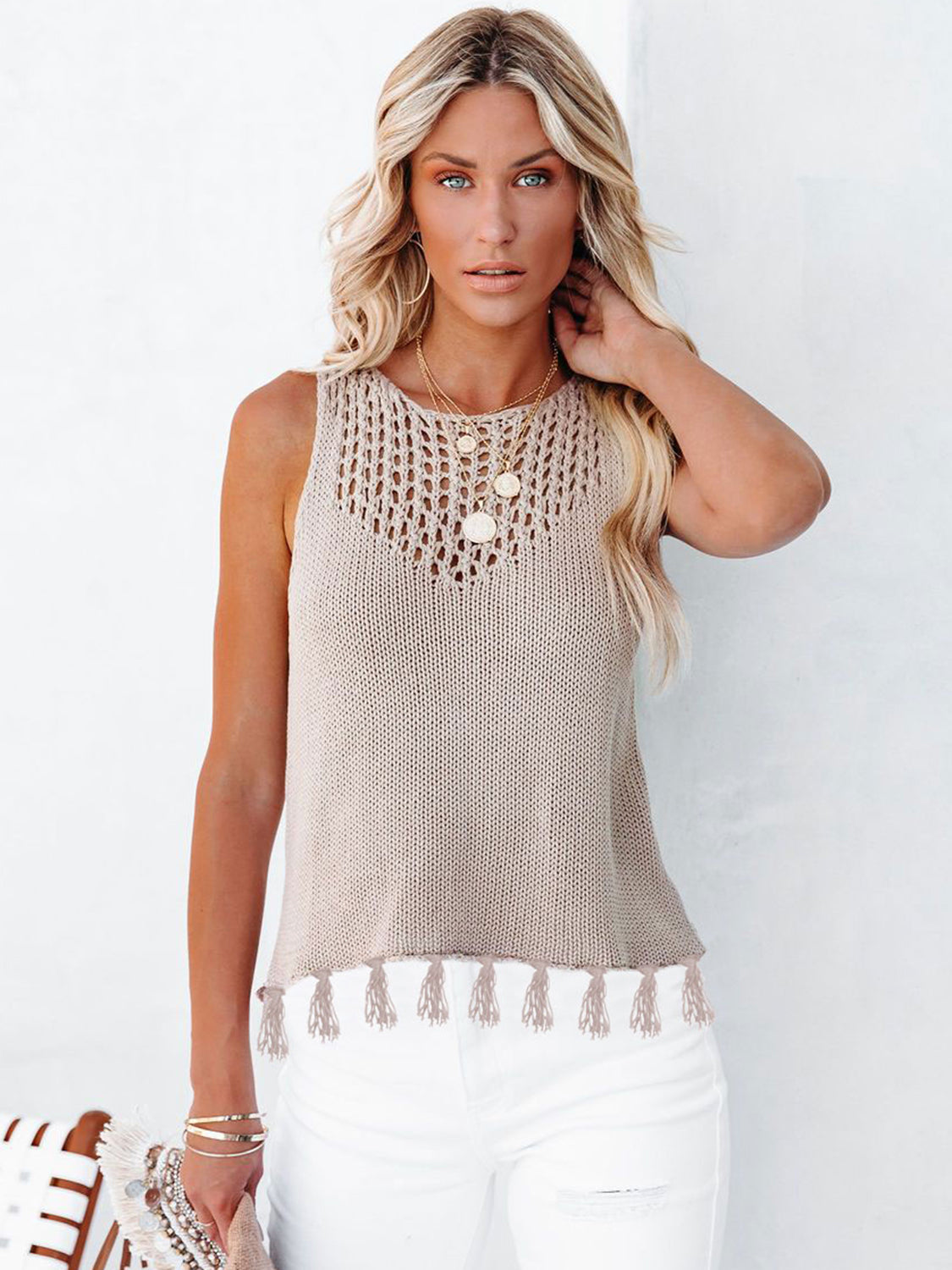 Cutout Tassel Round Neck Tank, 3 Colors