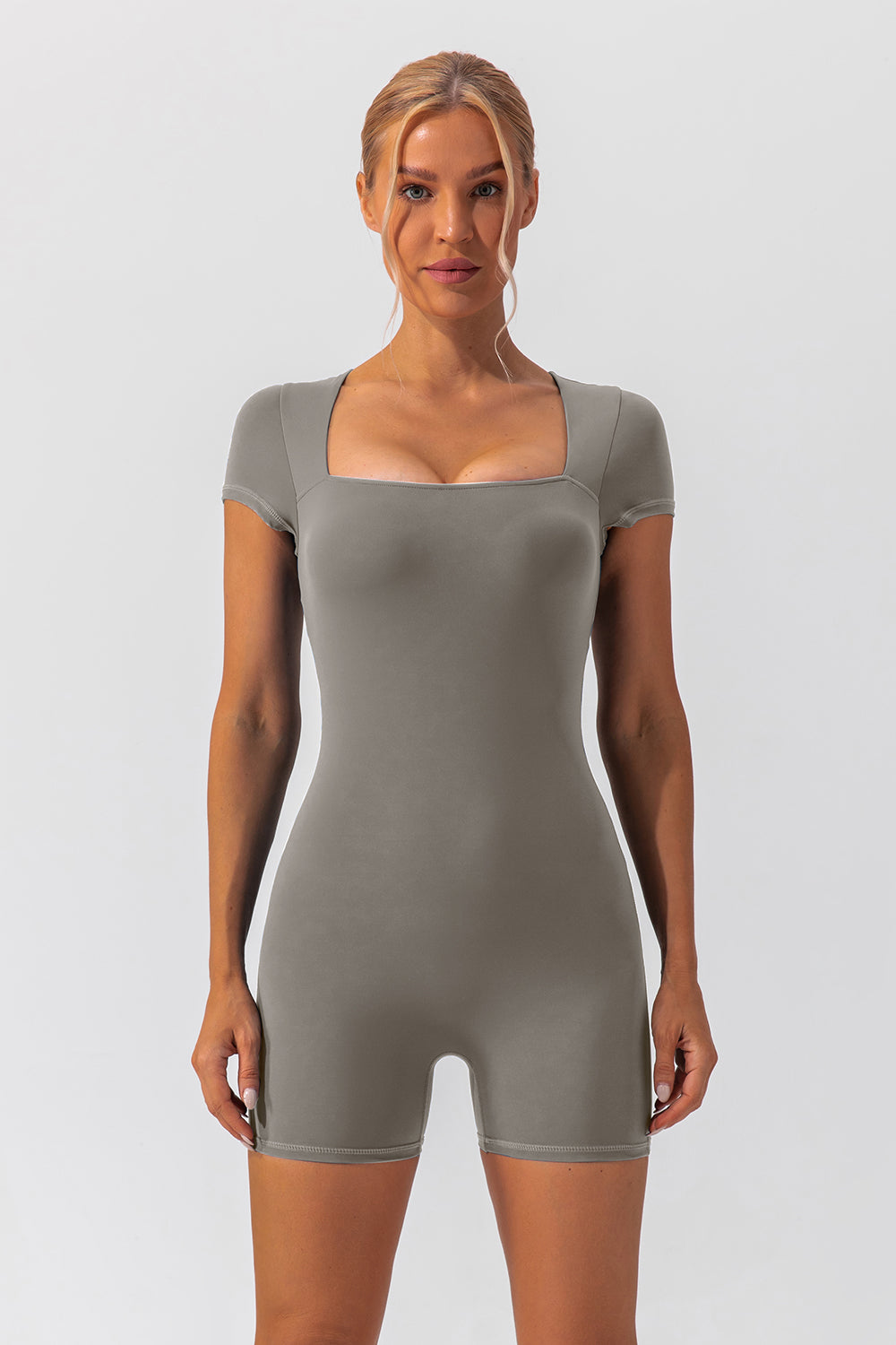 Square Neck Cap Sleeve Active Romper, 5 Colors