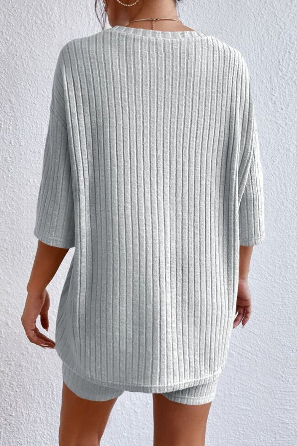 Round Neck Ribbed Top and Shorts Lounge Set, 3 Colors