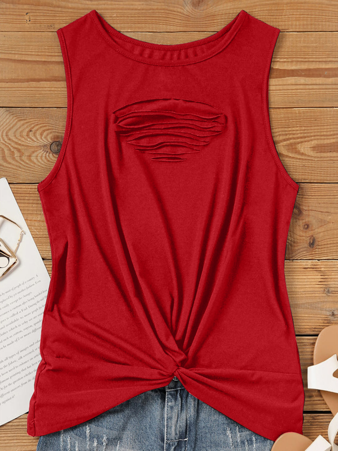 Cutout Twisted Round Neck Tank, 4 Colors