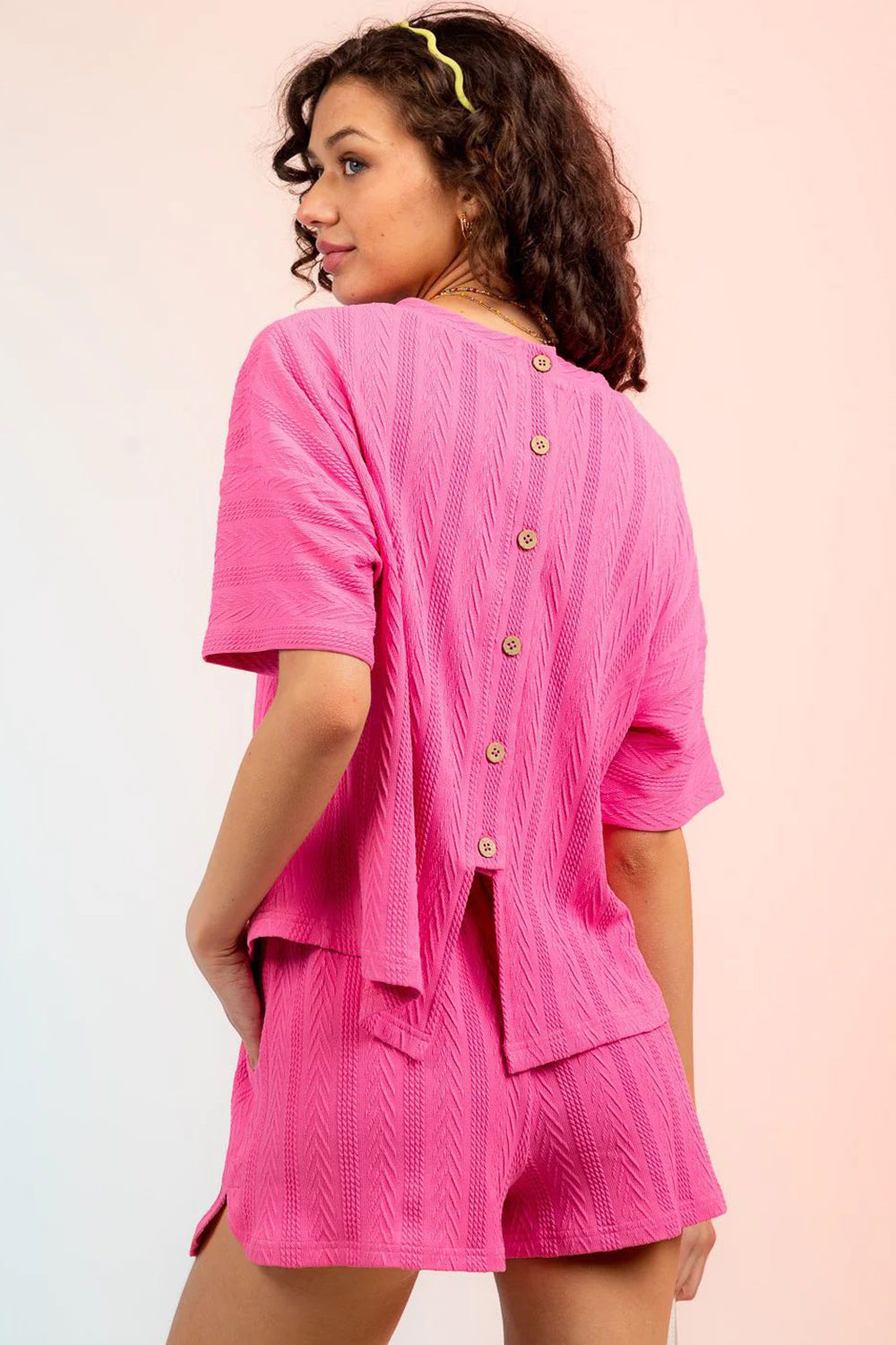 Textured Round Neck Top and Shorts Set, 4 Colors