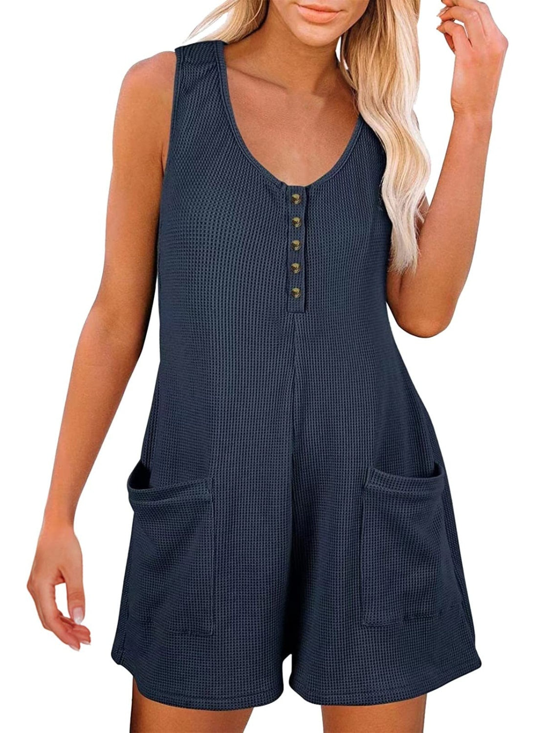 Full Size Pocketed Scoop Neck Sleeveless Romper, 6 Colors