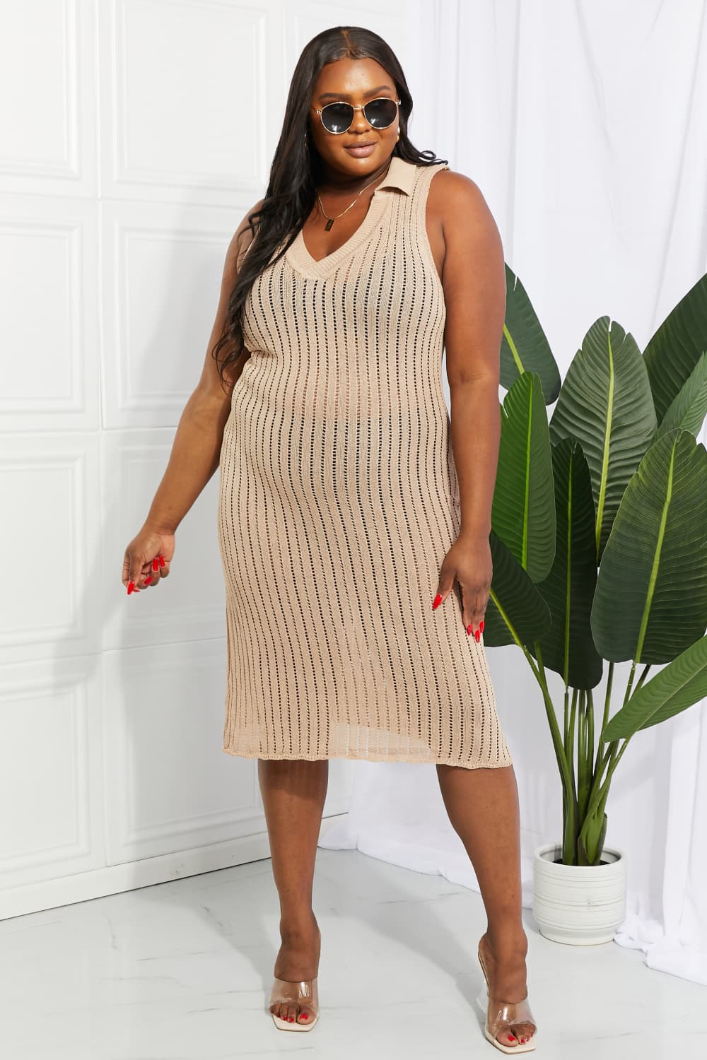 Openwork Johnny Collar Cover Up Dress, 3 Colors