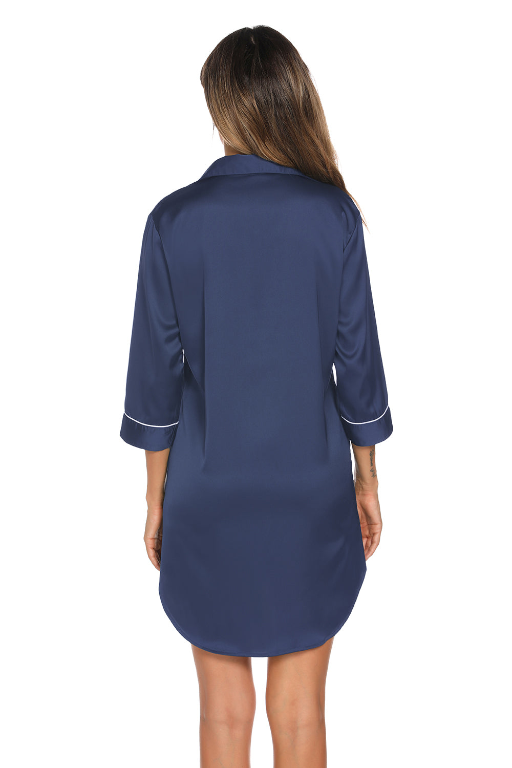 Button Up Collared Neck Night Dress with Pocket, 3 Colors