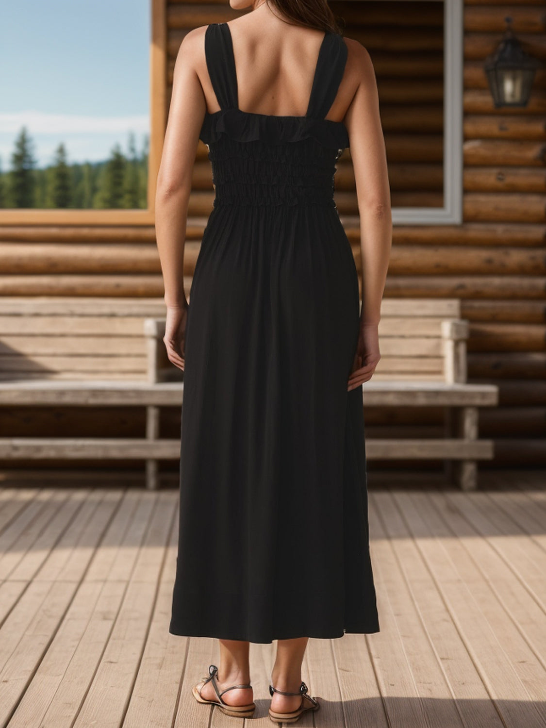 Frill Square Neck Wide Strap Dress, 2 Colors