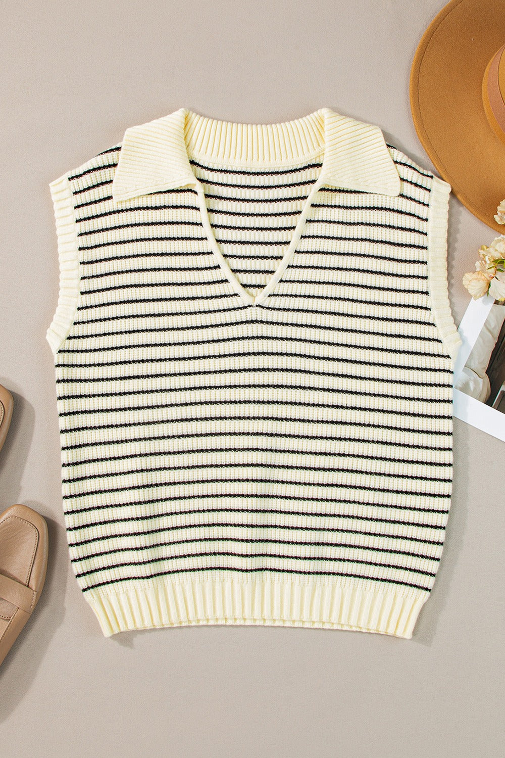 Striped Collared Neck Tank, 2 Colors