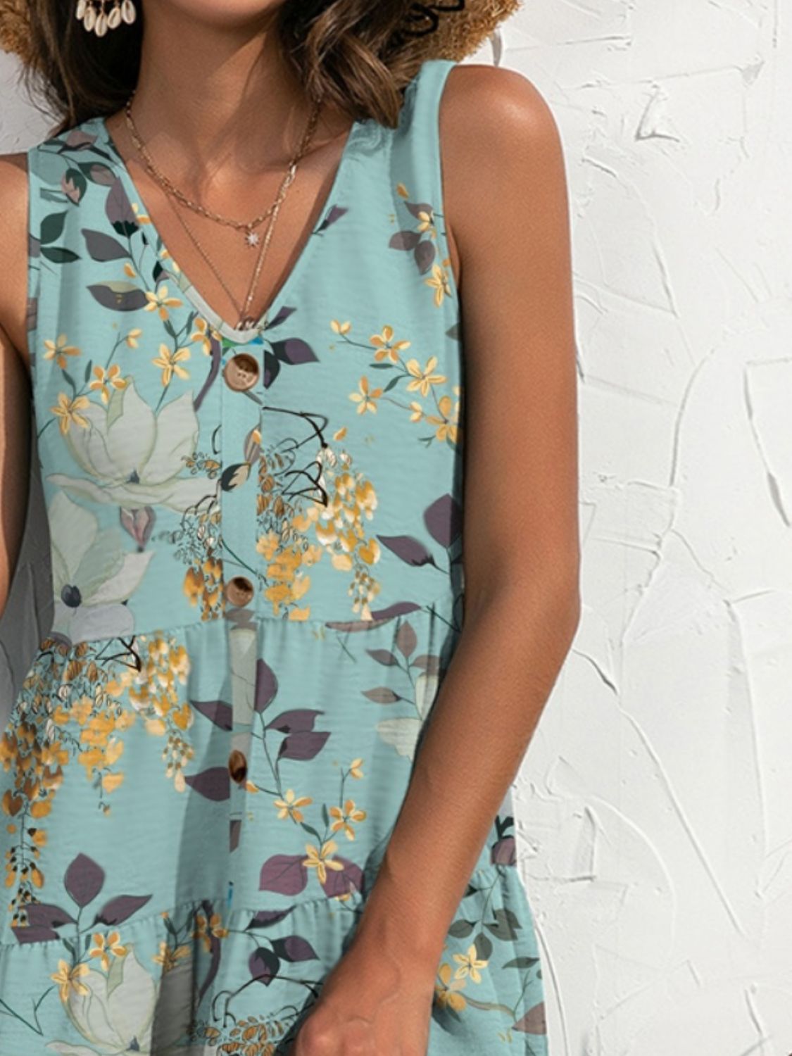 FAM-FAM Printed V-Neck Sleeveless Mini Dress, 2 Colors