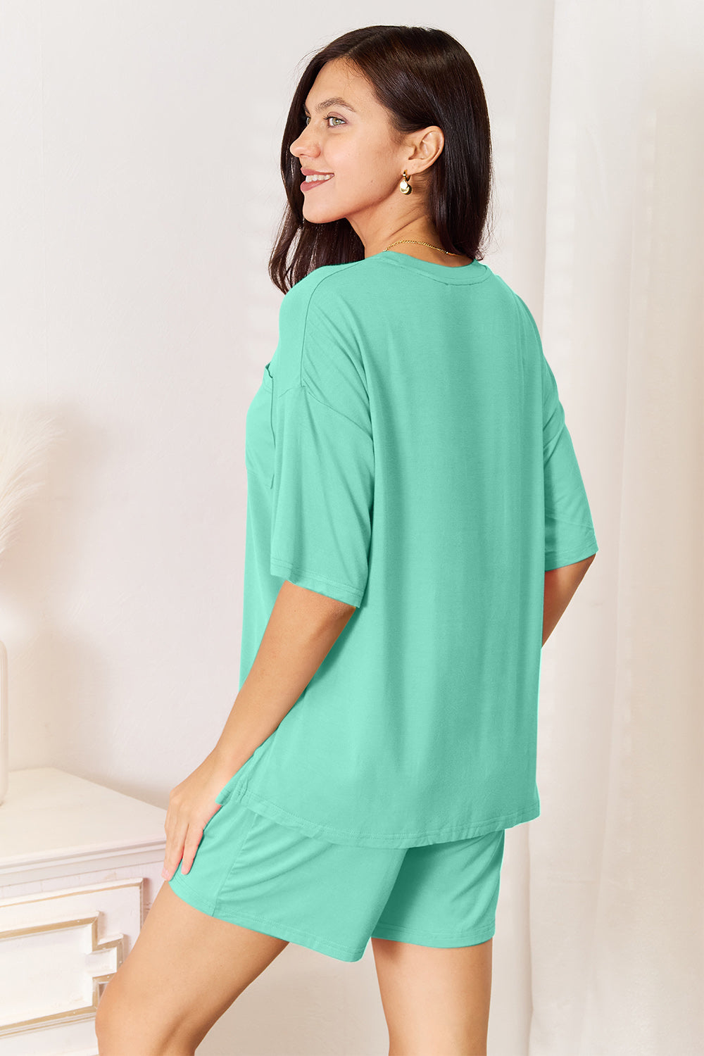 Basic Bae Bamboo Full Size Round Neck Drop Shoulder T-Shirt and Shorts Set, 4 Colors