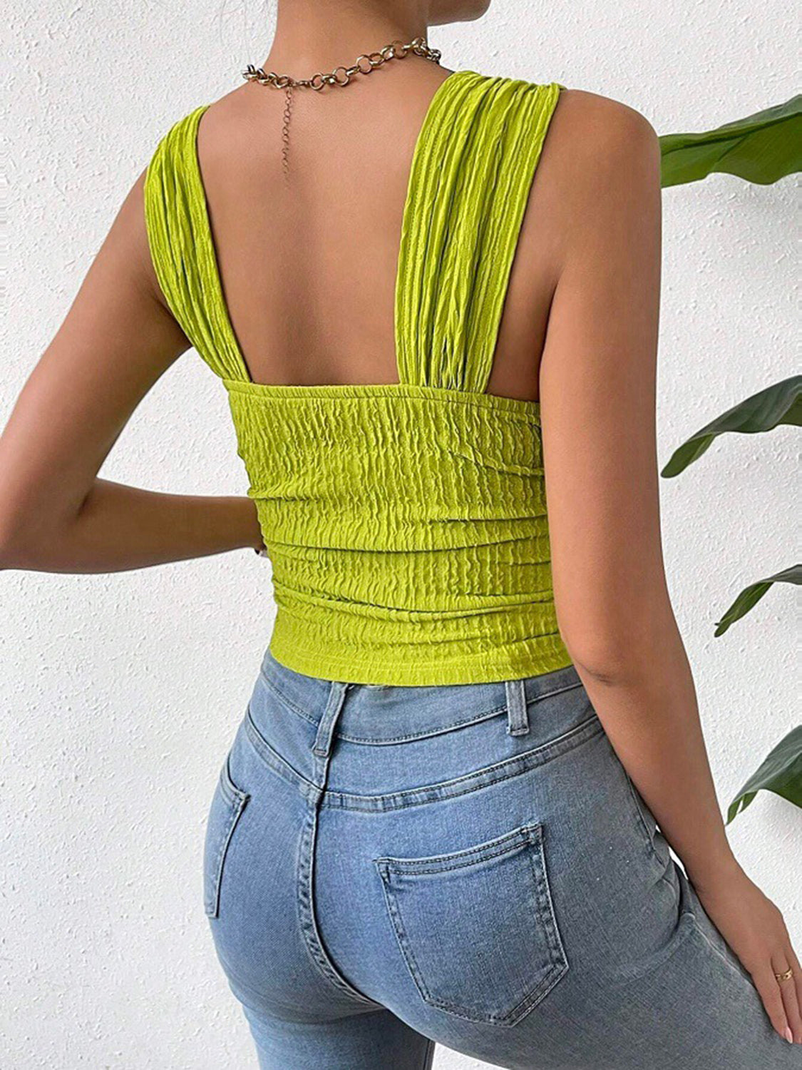 Textured Square Neck Wide Strap Tank , 10 Colors
