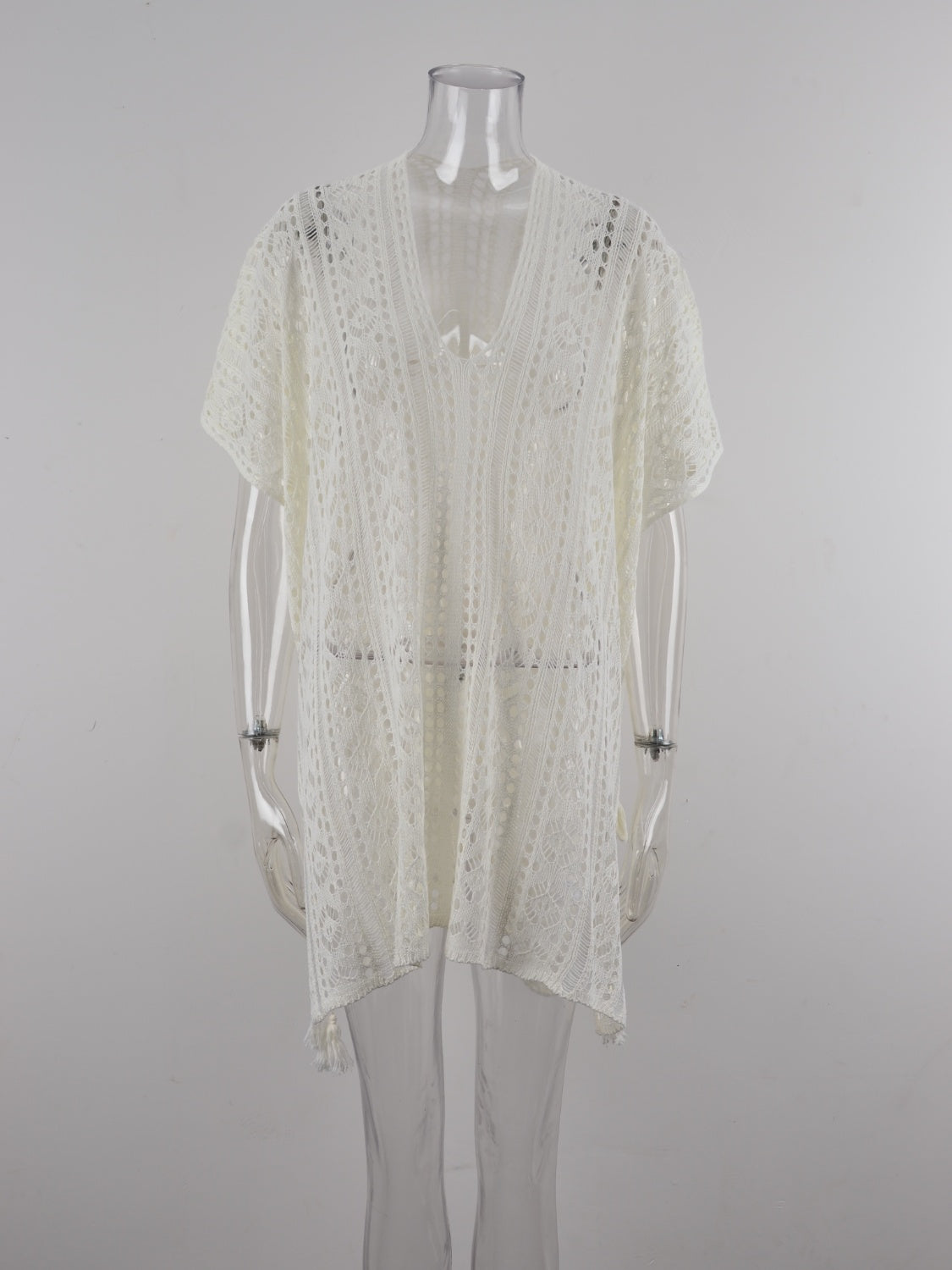Angel Wings Cutout V-Neck Cover-Up with Tassel, 12 Colors