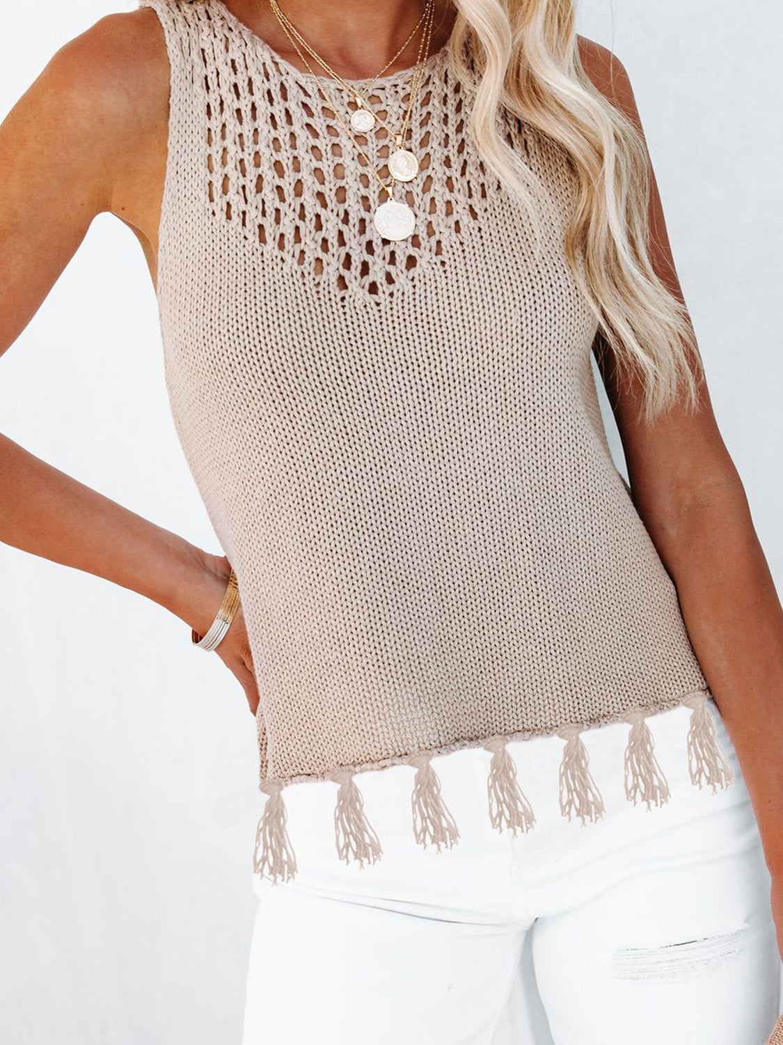 Cutout Tassel Round Neck Tank, 3 Colors