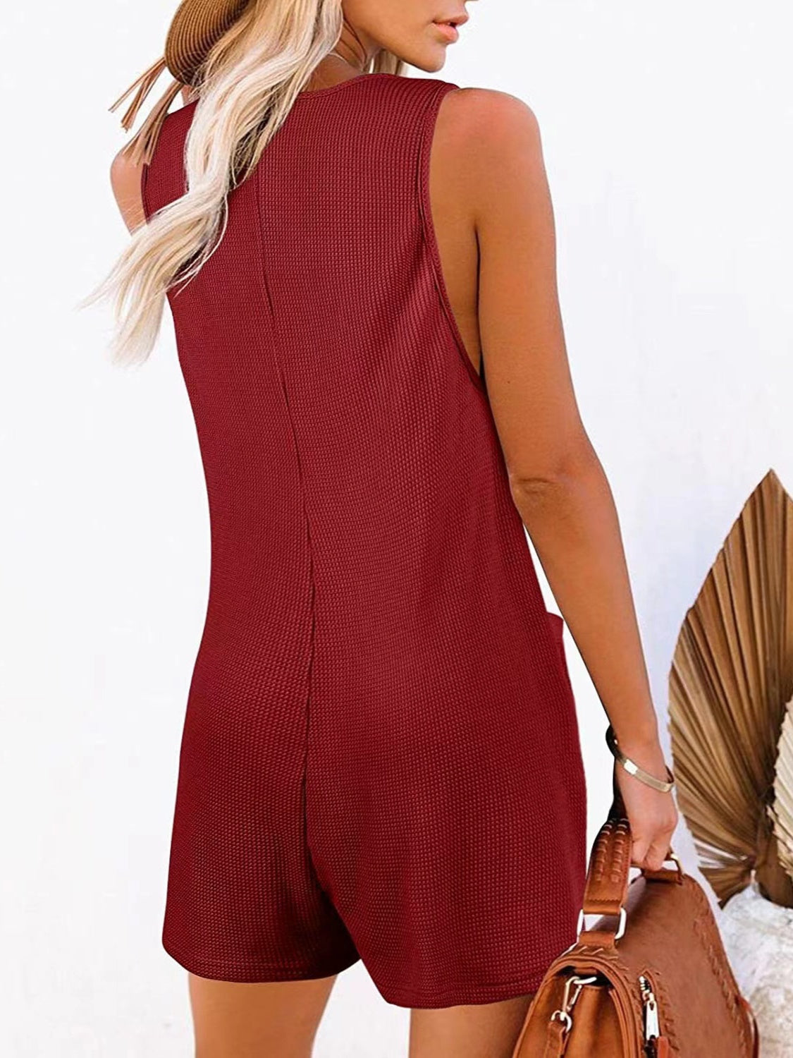 Full Size Pocketed Scoop Neck Sleeveless Romper, 6 Colors
