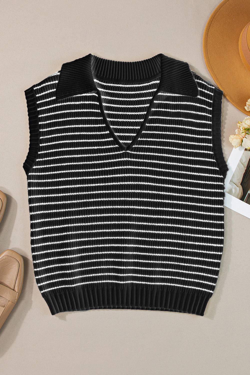 Striped Collared Neck Tank, 2 Colors