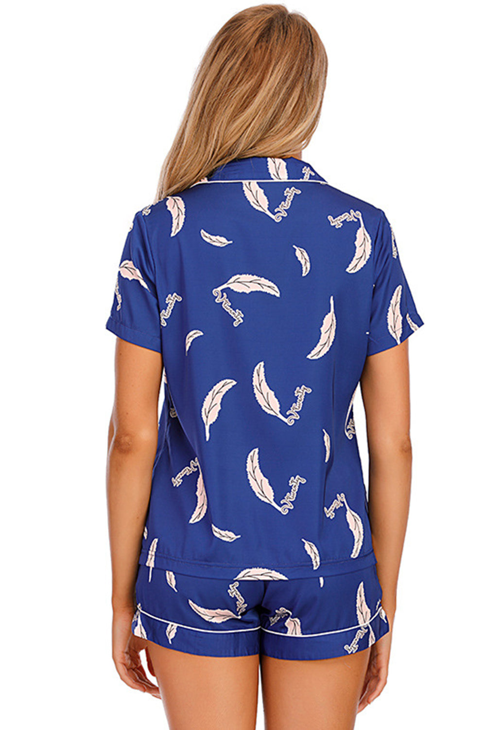 Printed Button Up Short Sleeve Top and Shorts Lounge Set, 10 Colors