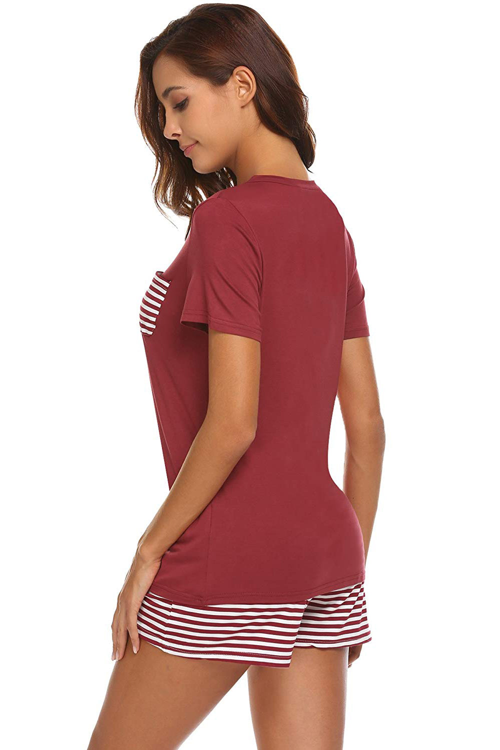 Striped Short Sleeve Top and Shorts Lounge Set, 7 Colors