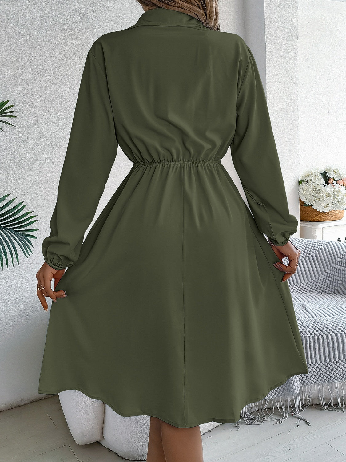 Collared Neck Long Sleeve Dress with Pockets, 5 Colors