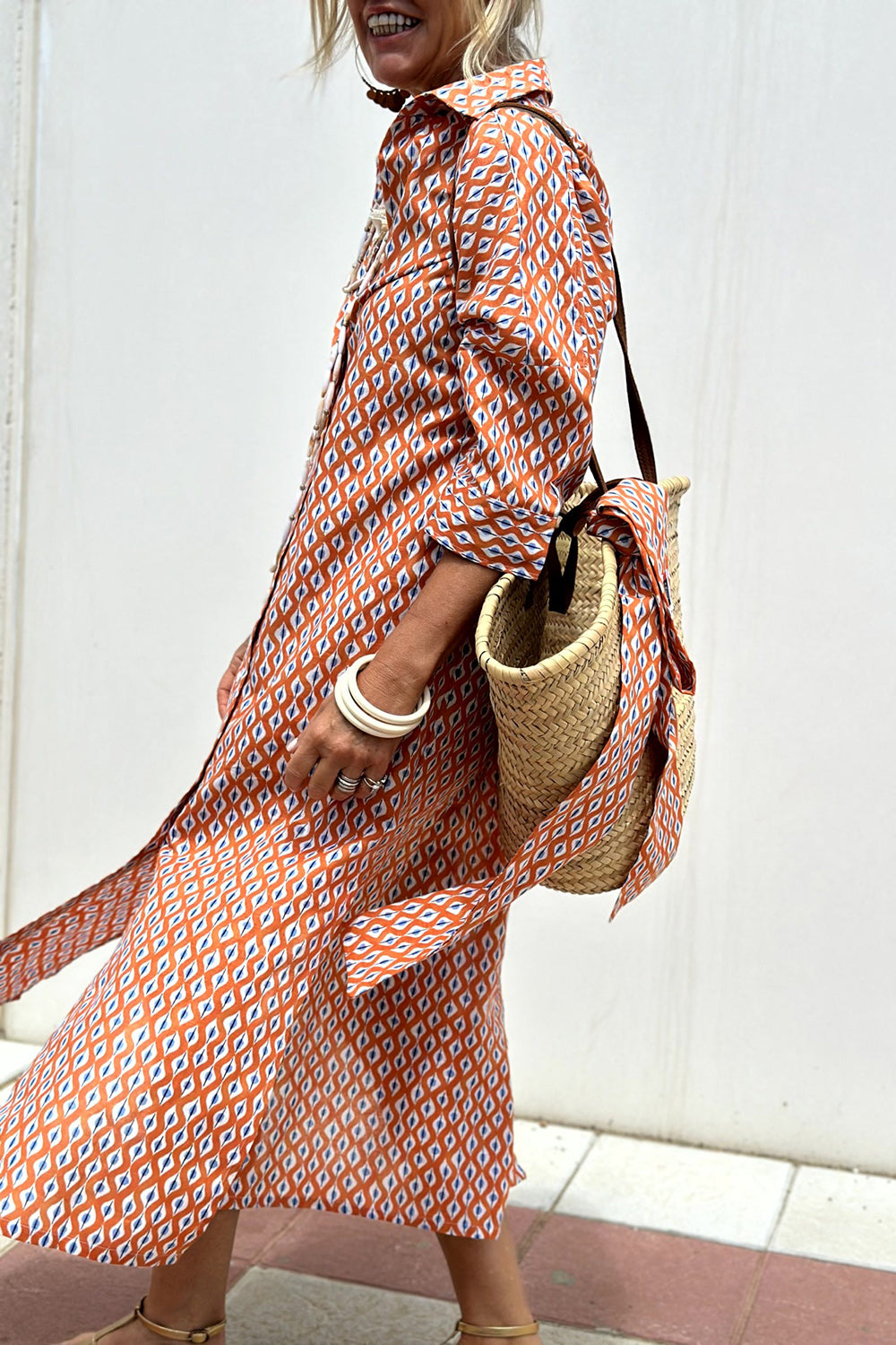 Tied Button Up Three-Quarter Sleeve Dress, 5 Colors