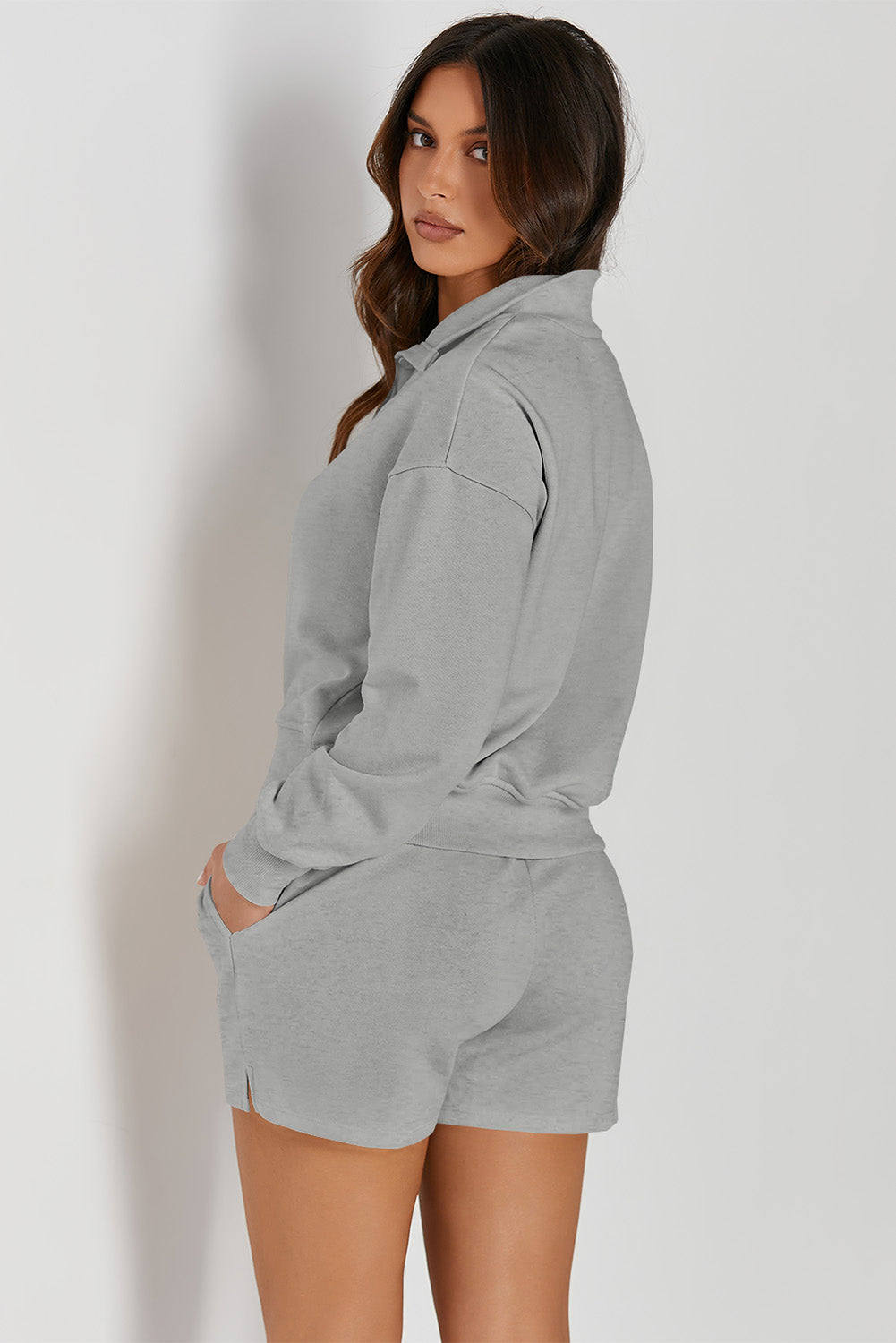 Half Button Sweatshirt and Shorts Active Set, 5 Colors