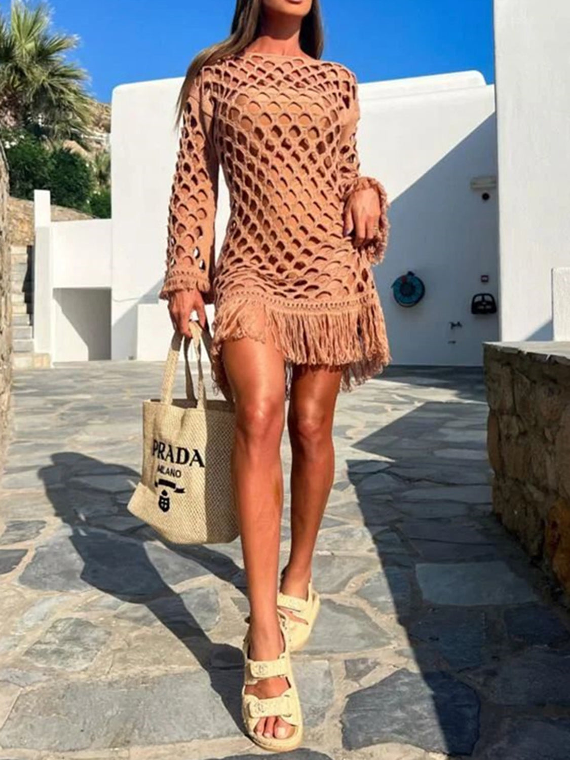 Fringe Cutout Long Sleeve Cover Up, 3 Colors