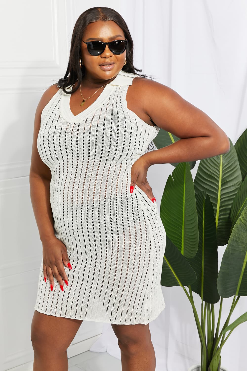 Openwork Johnny Collar Cover Up Dress, 3 Colors