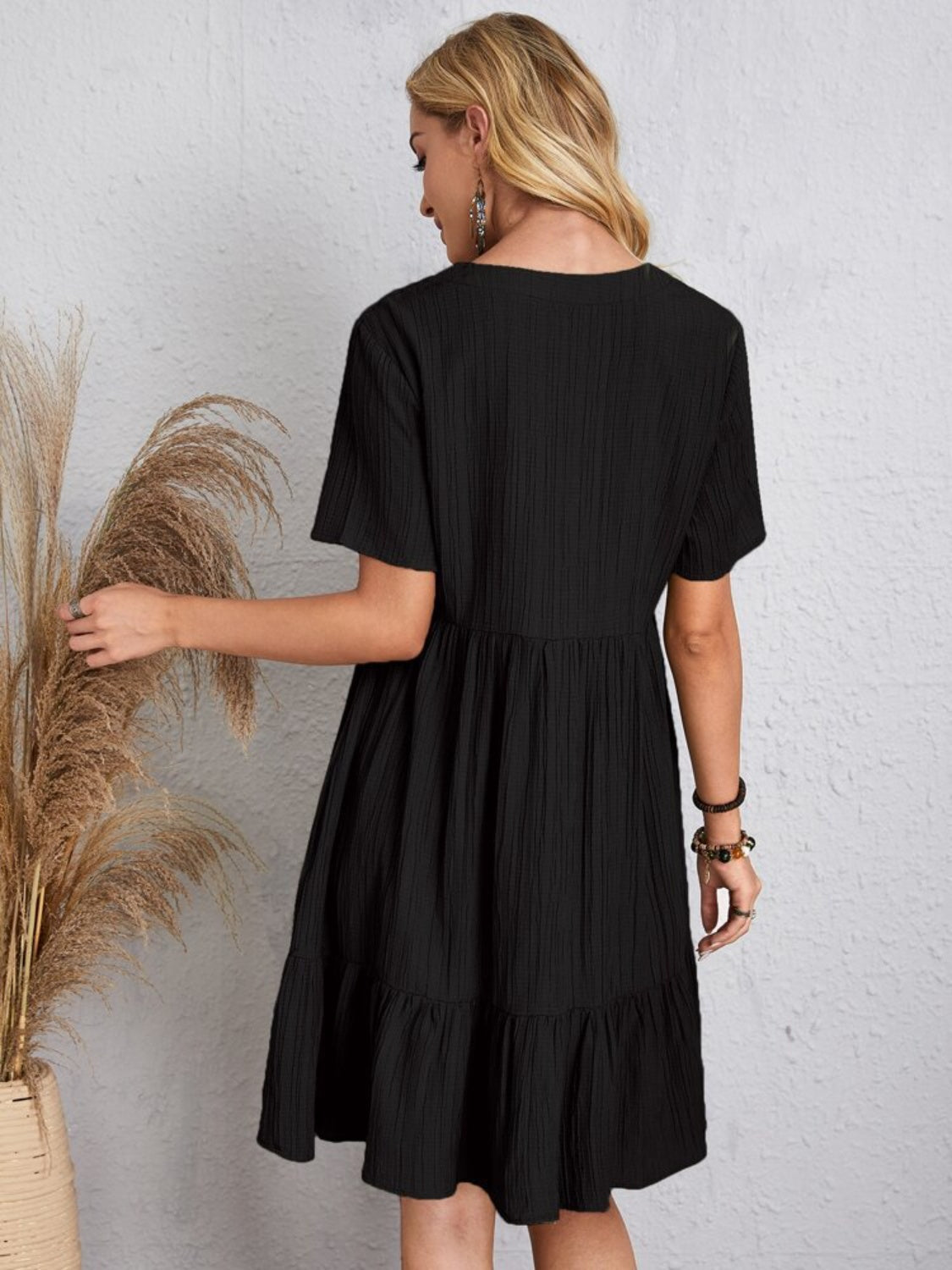 Full Size V-Neck Short Sleeve Dress, 6 Colors