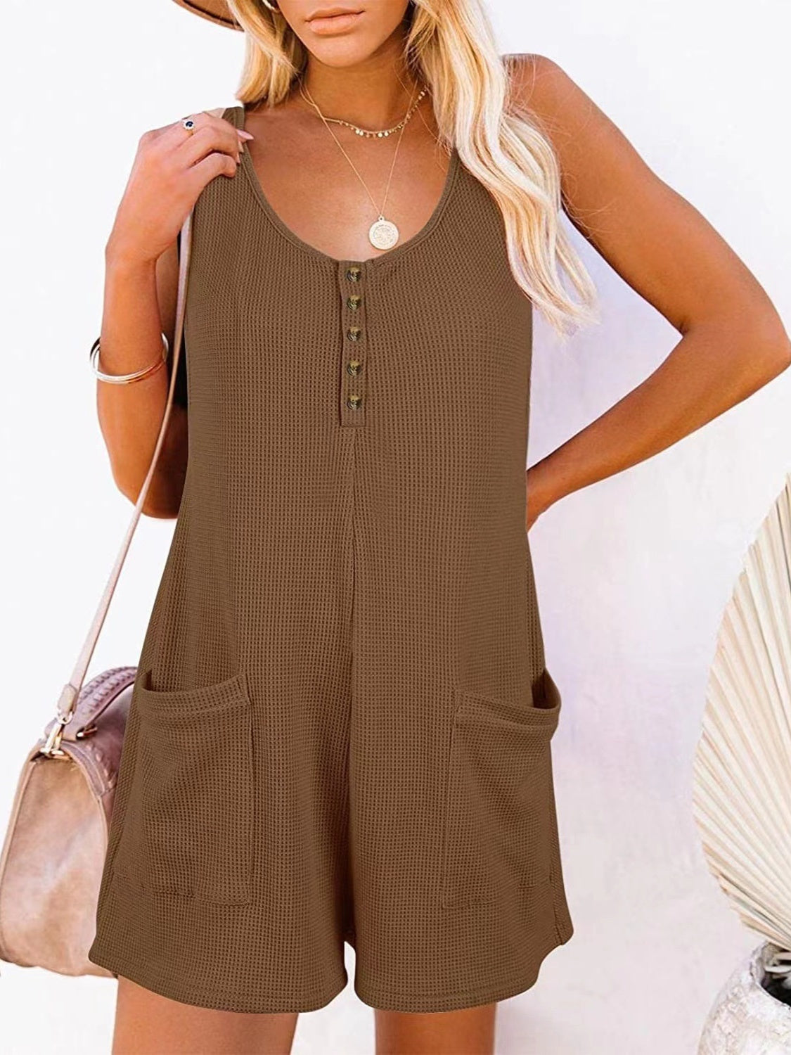 Full Size Pocketed Scoop Neck Sleeveless Romper, 6 Colors