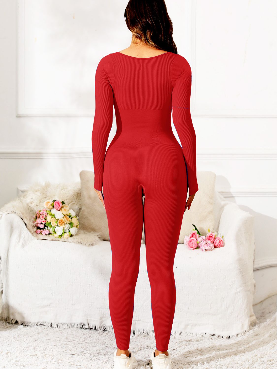 Scoop Neck Long Sleeve Active Jumpsuit, 5 Colors