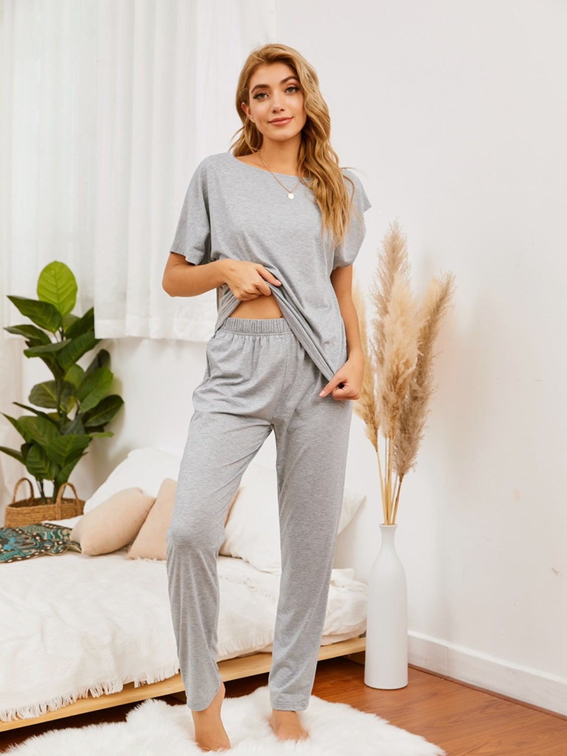 Boat Neck Top and Pants Lounge Set, 5 Colors