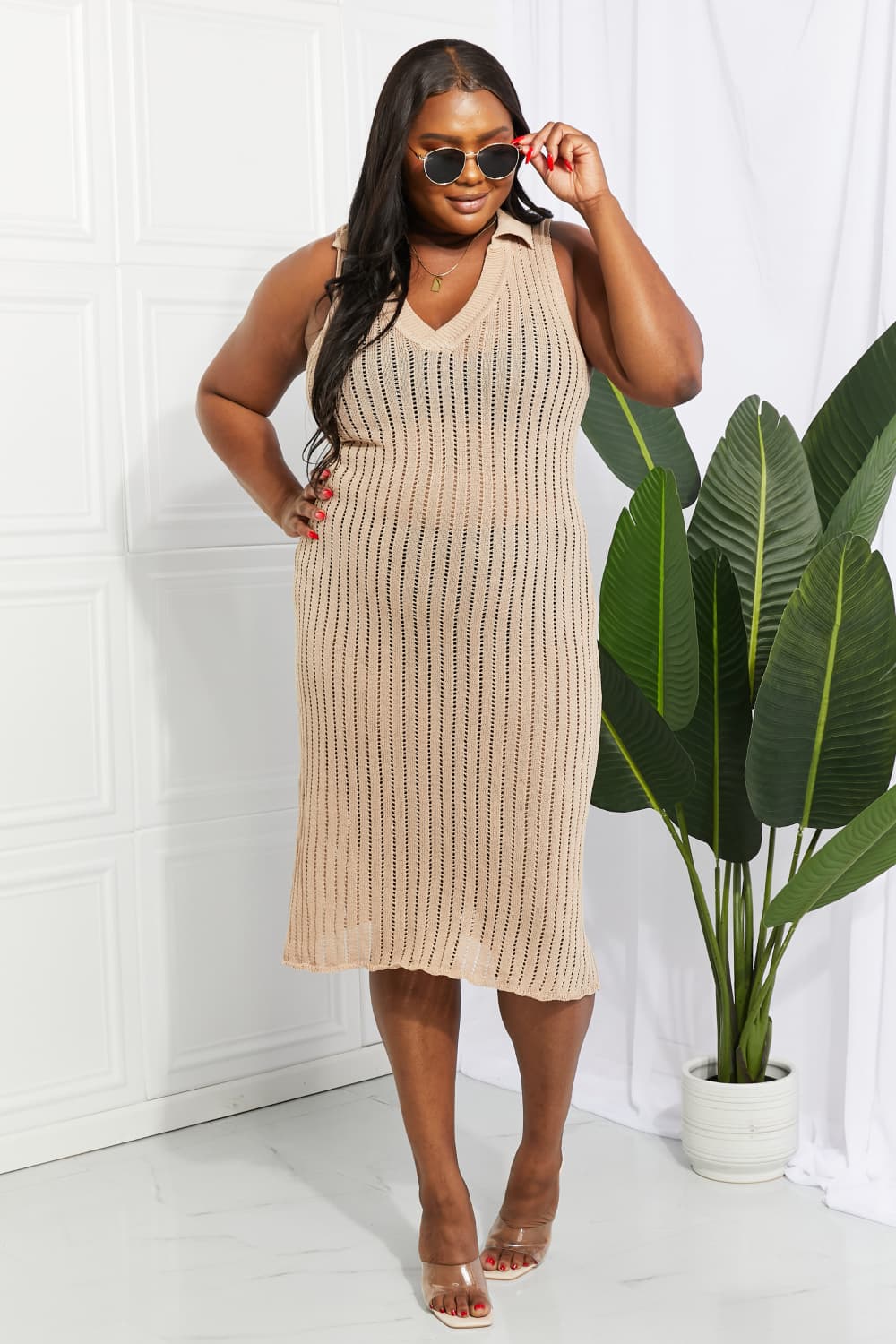 Openwork Johnny Collar Cover Up Dress, 3 Colors