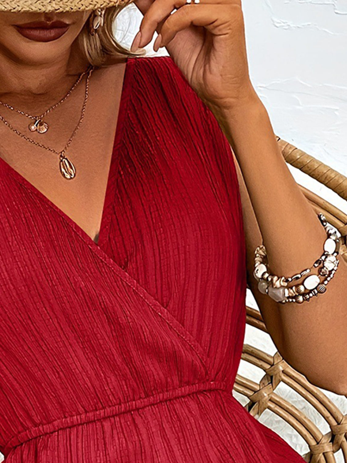Textured Surplice Sleeveless Romper , 3 Colors