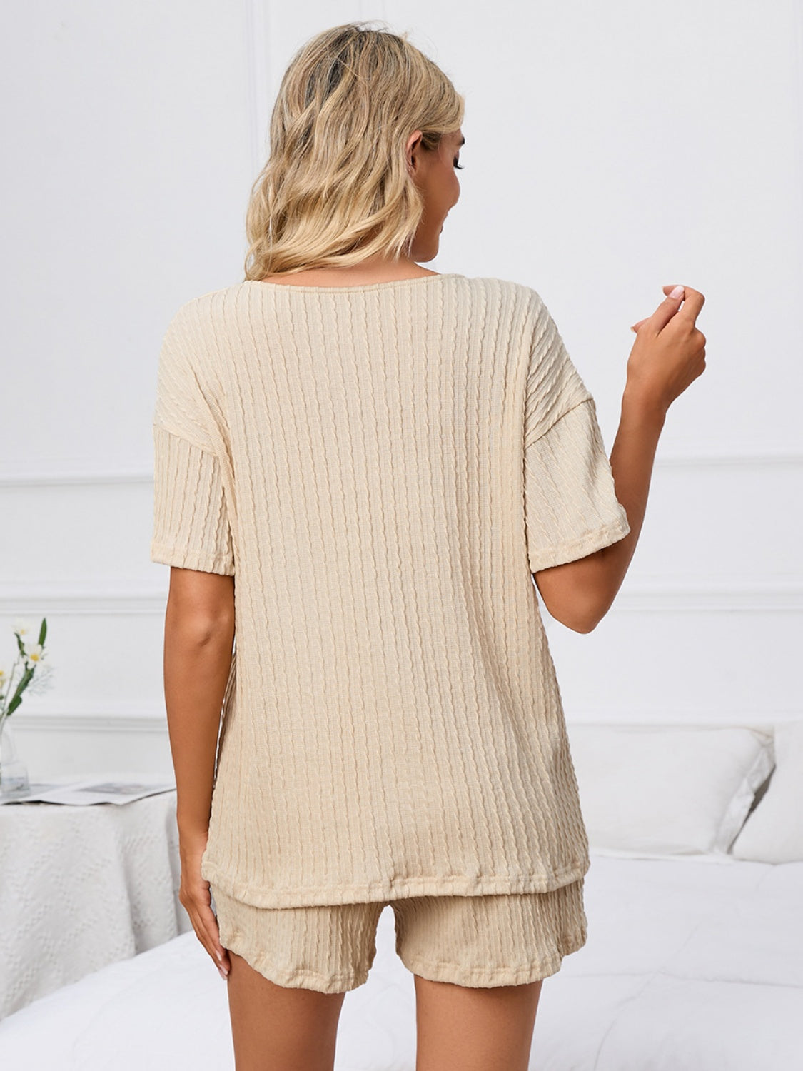 Notched Short Sleeve and Shorts Lounge Set, 4 Colors