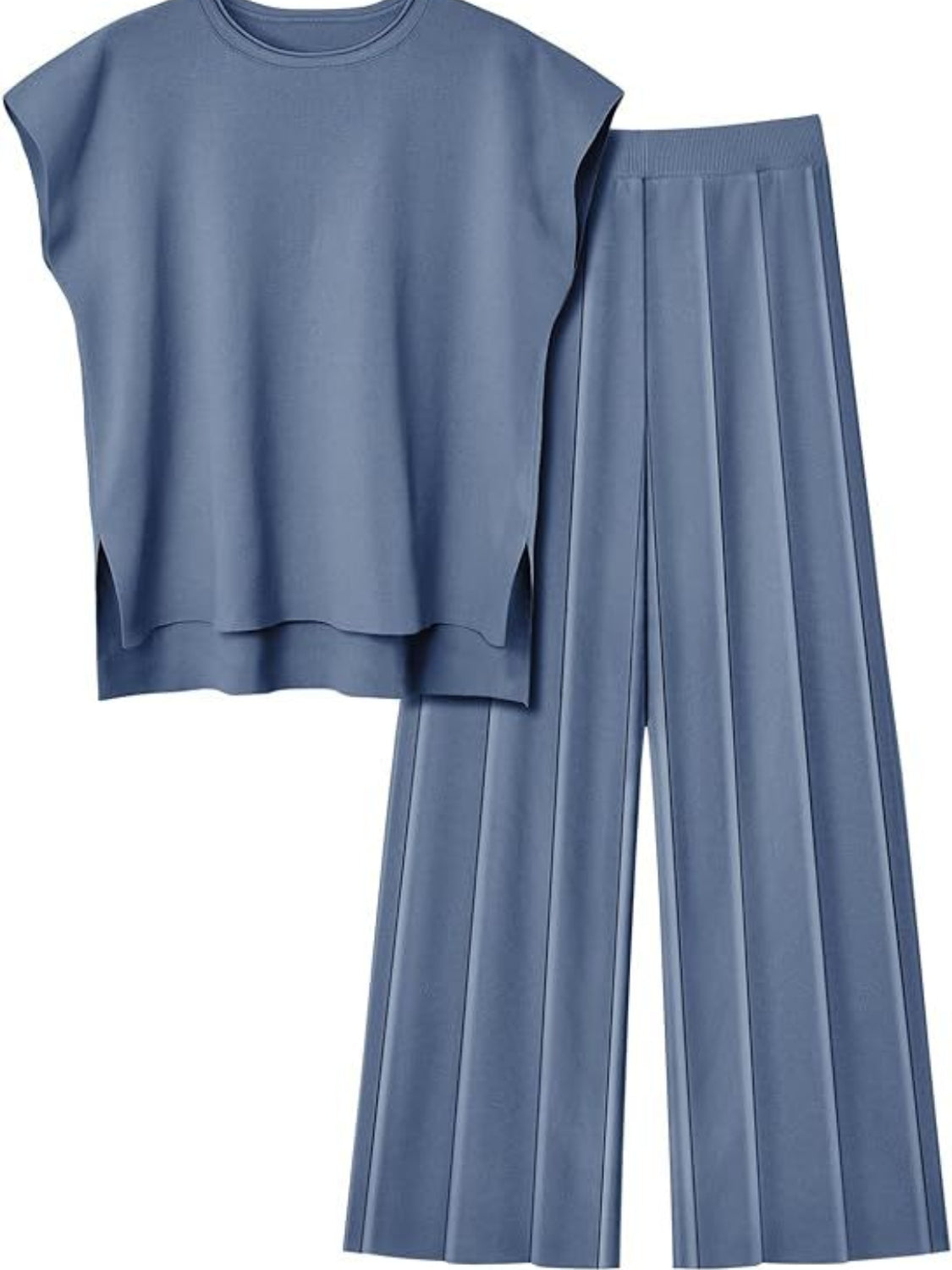 Round Neck Cap Sleeve Top and Pants Knit Set, 8 Colors
