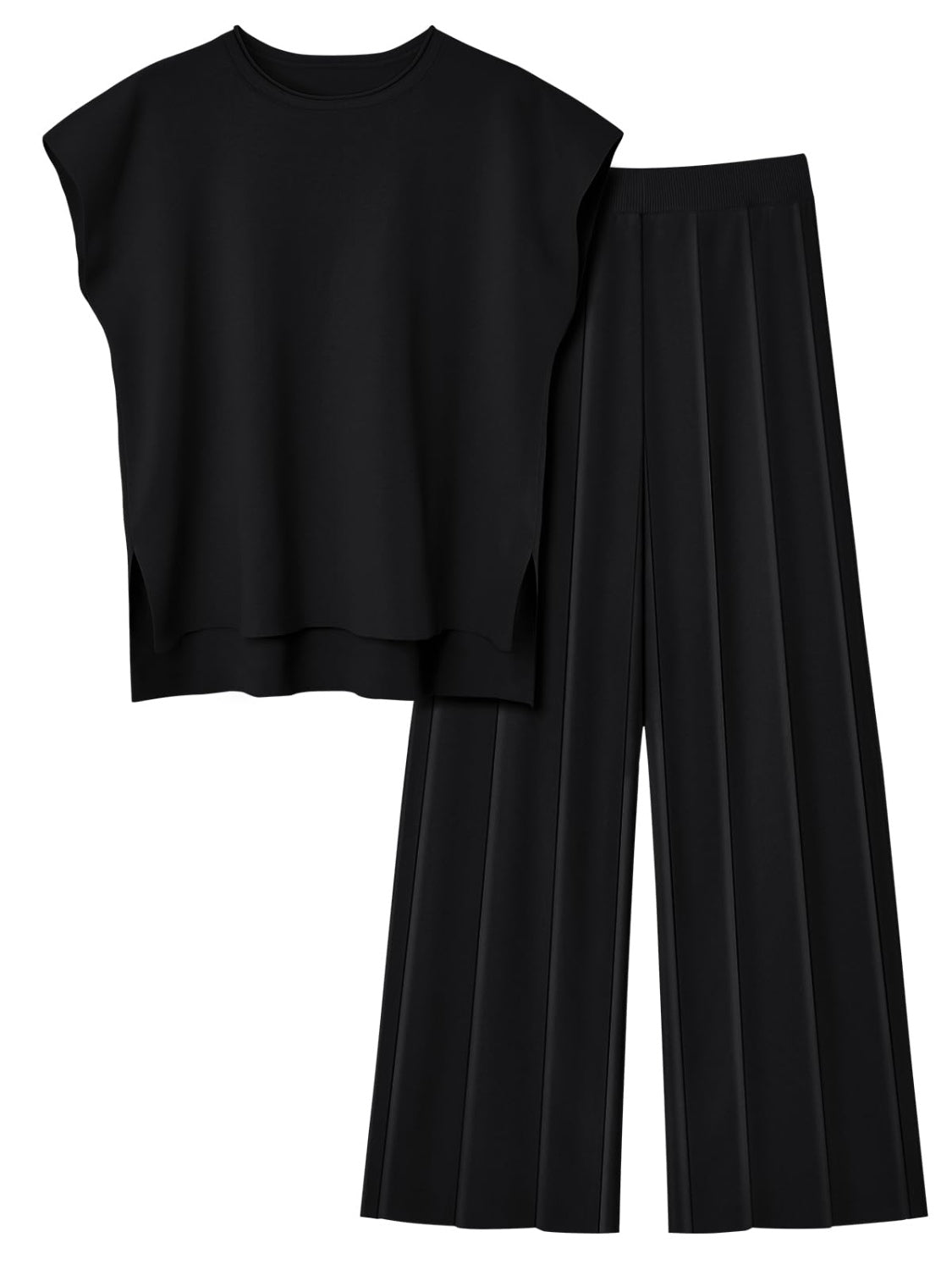Round Neck Cap Sleeve Top and Pants Knit Set, 8 Colors