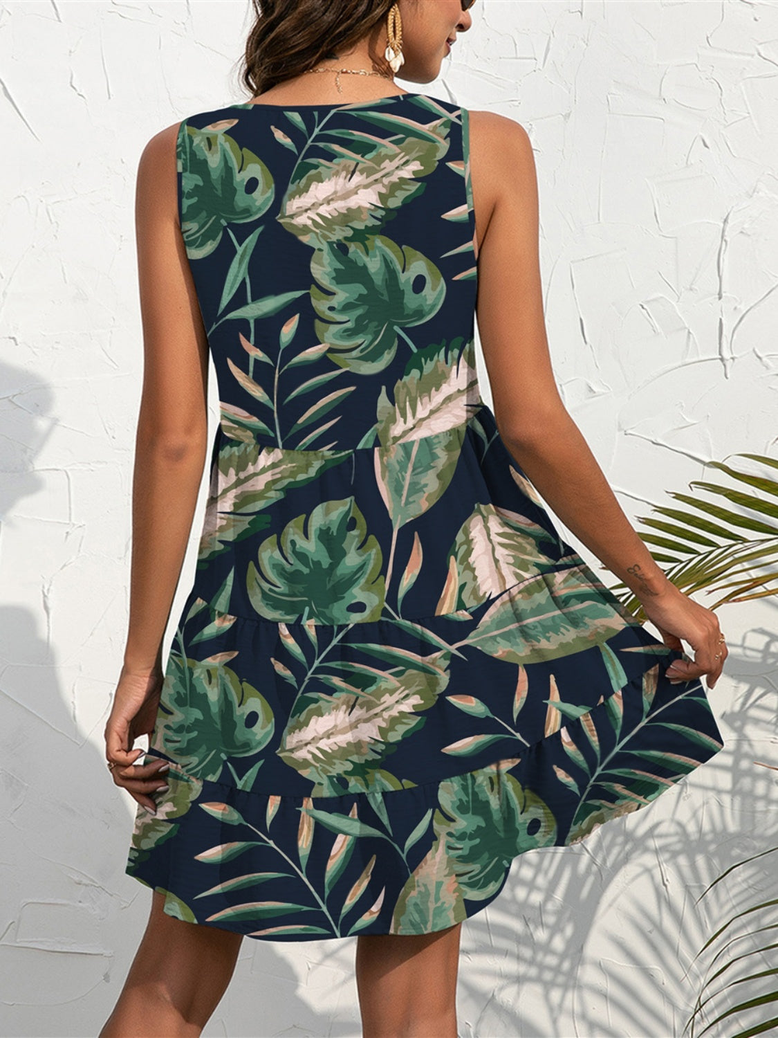 FAM-FAM Printed V-Neck Sleeveless Mini Dress, 2 Colors