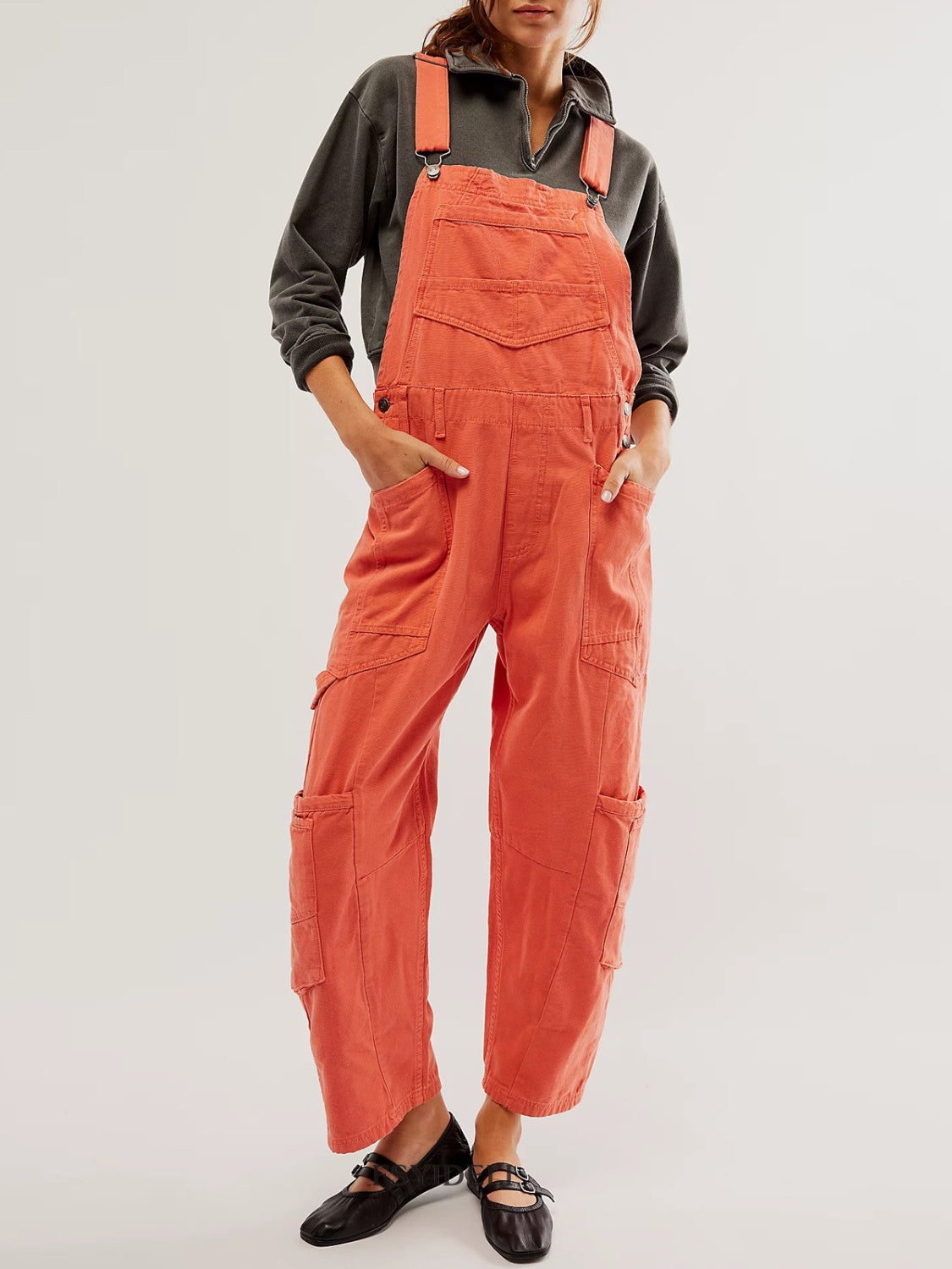 Pocketed Wide Strap Denim Overalls, 4 Colors