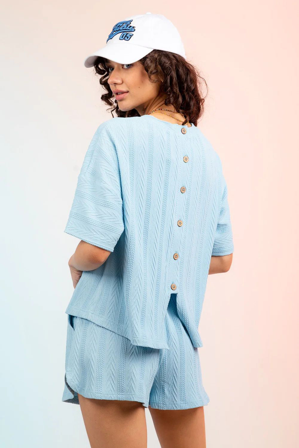 Textured Round Neck Top and Shorts Set, 4 Colors