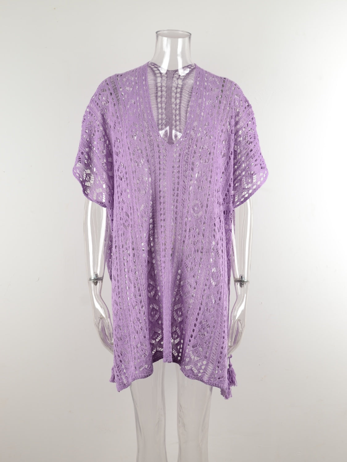 Angel Wings Cutout V-Neck Cover-Up with Tassel, 12 Colors