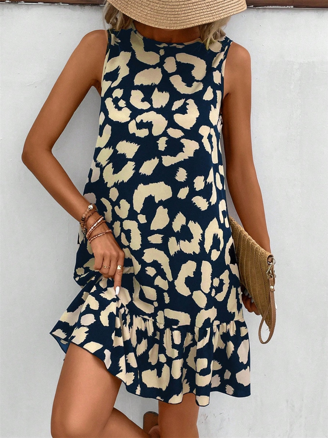 Tied Leopard Round Neck Tank Dress, 2 Colors